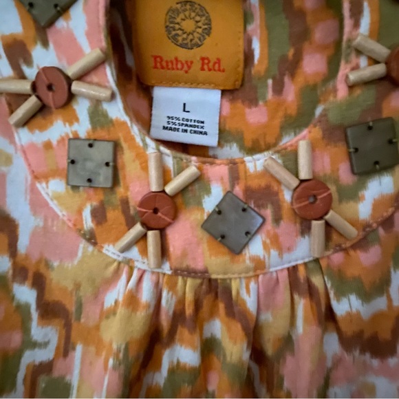 RUBY RD women’s Boho style Cotton Short sleeve top SZ Large - Picture 2 of 4